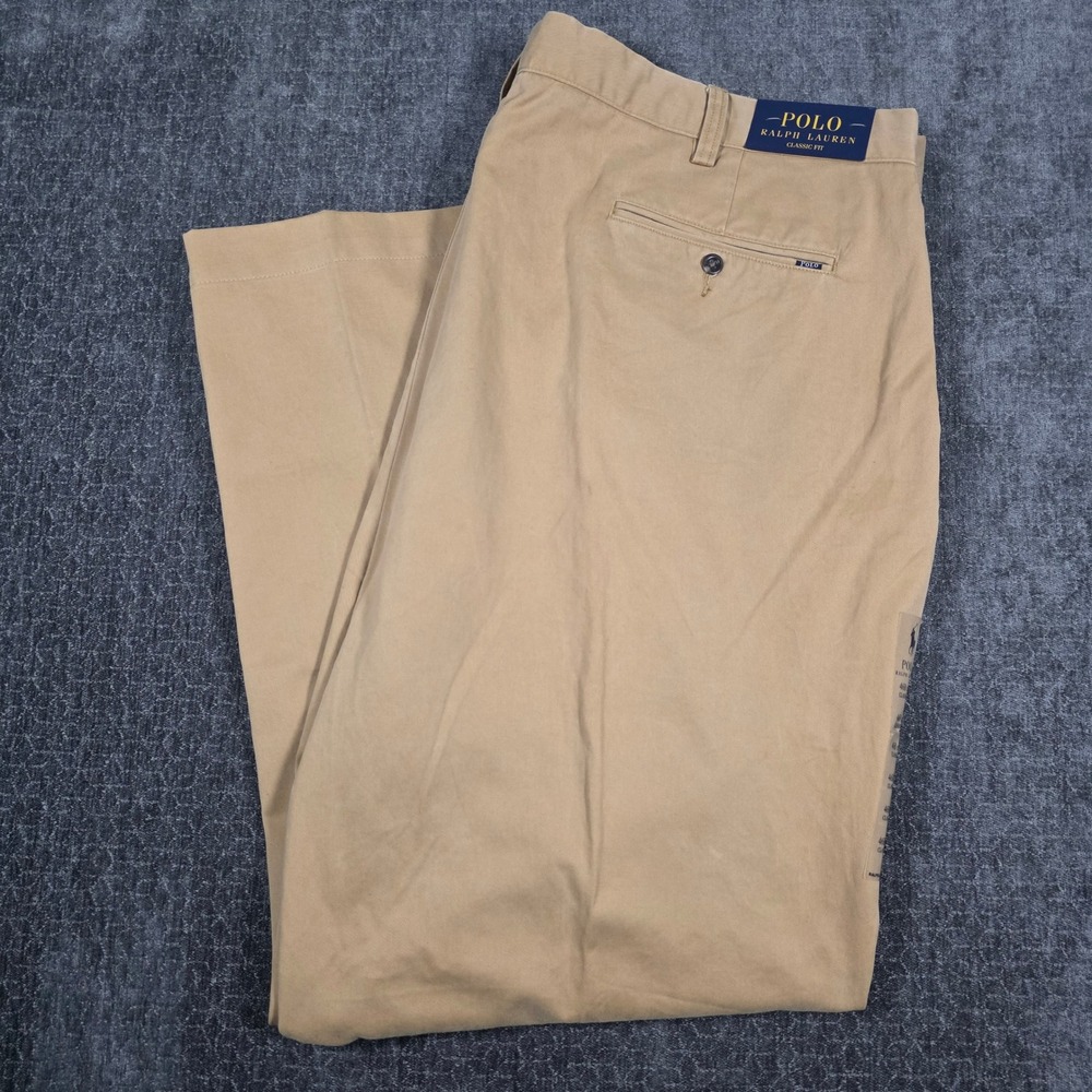 Polo Ralph Lauren Classic Fit Mens Khaki Chino Pants Tan 46x30 NEW